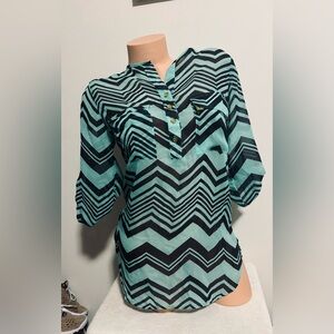 Wishful Park Teal and Black Chevron Blouse